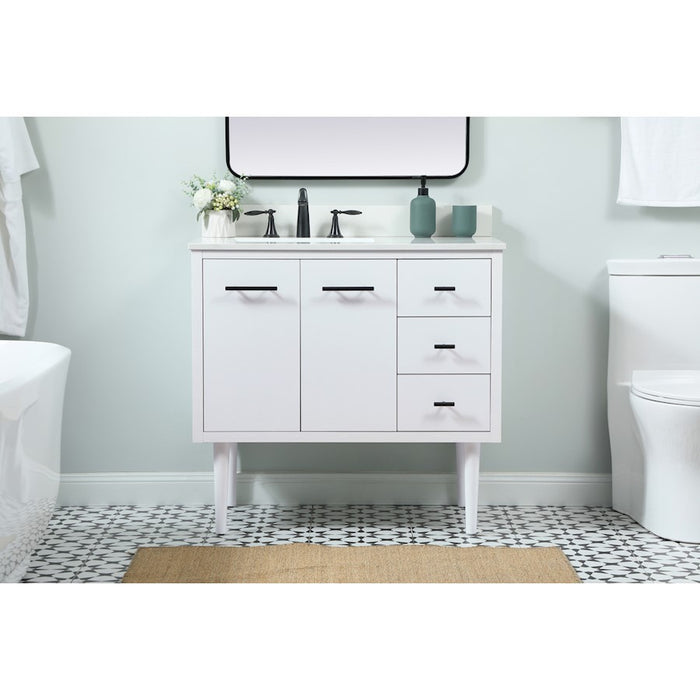 Elegant Cyrus 36" Single Bathroom Vanity, White/Backsplash