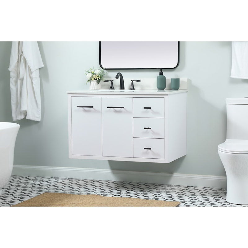 Elegant Cyrus 36" Single Bathroom Vanity, White/Backsplash