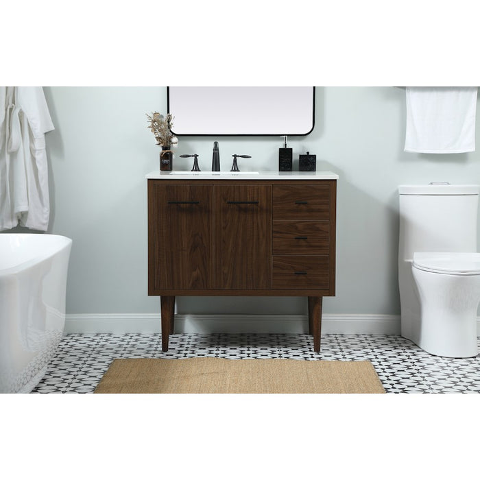 Elegant Kitchen/Bath Cyrus 36" Single Bathroom Vanity, Walnut