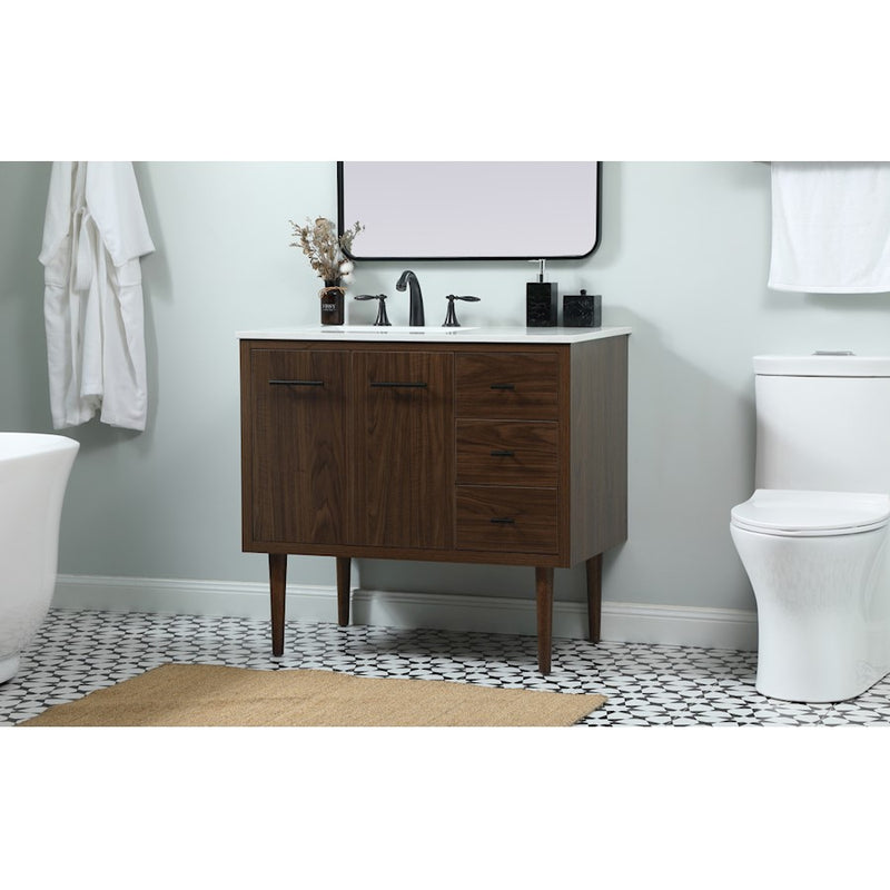 Elegant Kitchen/Bath Cyrus 36" Single Bathroom Vanity, Walnut
