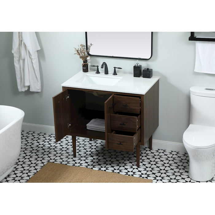 Elegant Kitchen/Bath Cyrus 36" Single Bathroom Vanity, Walnut