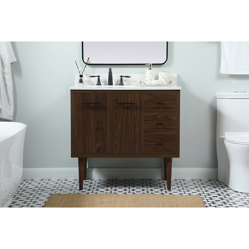 Elegant Cyrus 36" Single Bathroom Vanity, Walnut/Backsplash