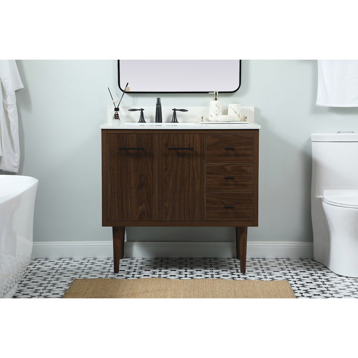 Elegant Cyrus 36" Single Bathroom Vanity, Walnut/Backsplash