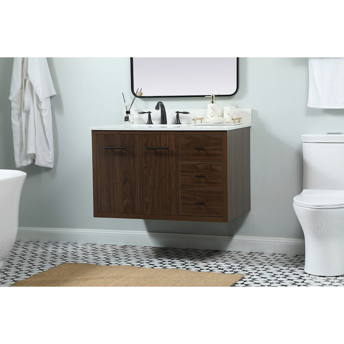 Elegant Cyrus 36" Single Bathroom Vanity, Walnut/Backsplash