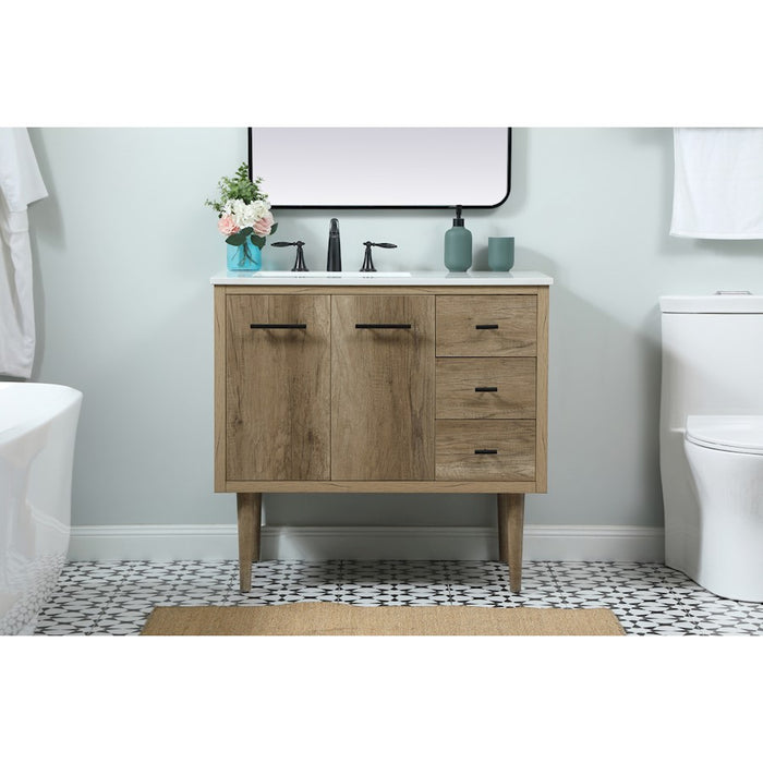 Elegant Kitchen/Bath Cyrus 36" Single Bathroom Vanity, Natural Oak