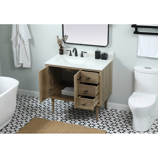 Elegant Cyrus 36" Single Bathroom Vanity, Natural Oak/Backsplash