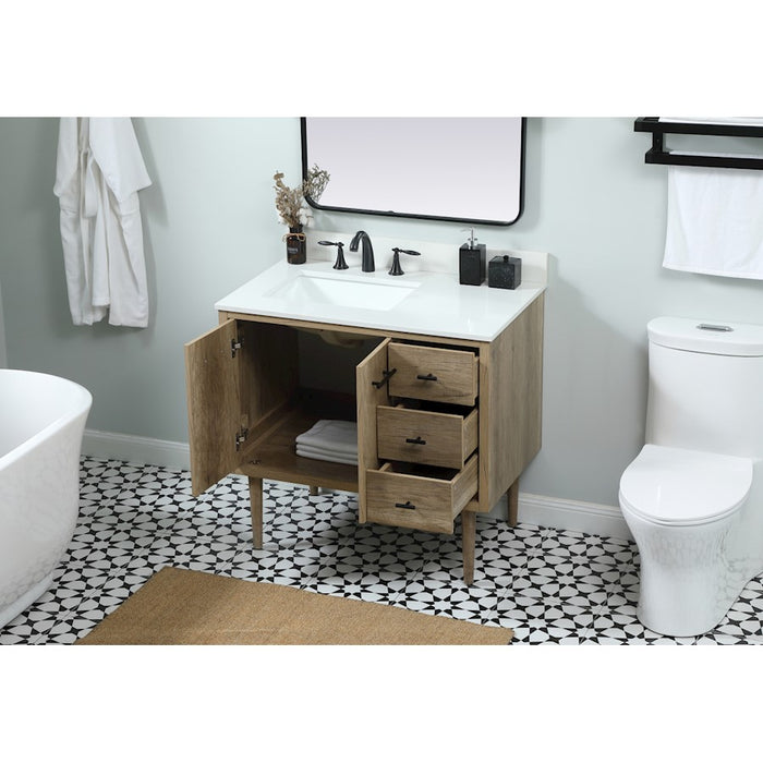 Elegant Cyrus 36" Single Bathroom Vanity, Natural Oak/Backsplash