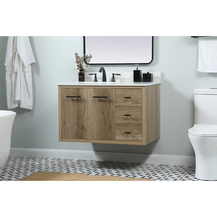 Elegant Cyrus 36" Single Bathroom Vanity, Natural Oak/Backsplash