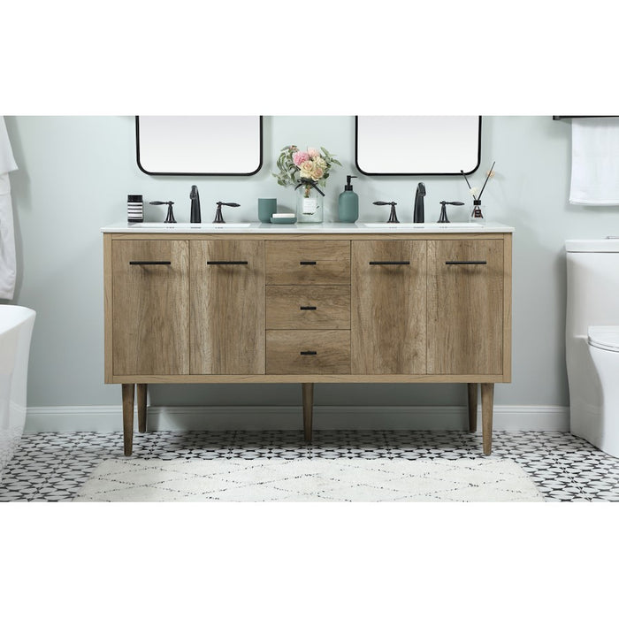 Elegant Kitchen/Bath Cyrus 60" Single Bathroom Vanity, Natural Oak