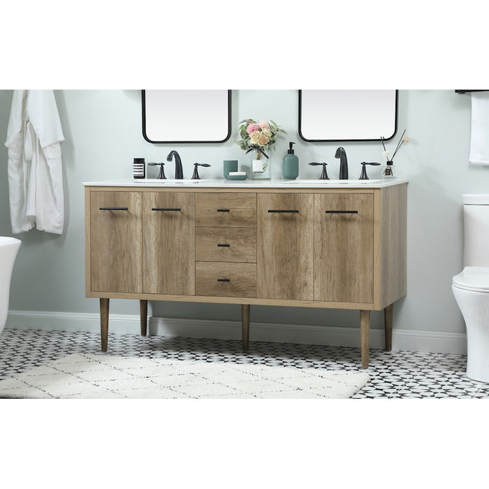 Elegant Kitchen/Bath Cyrus 60" Single Bathroom Vanity, Natural Oak