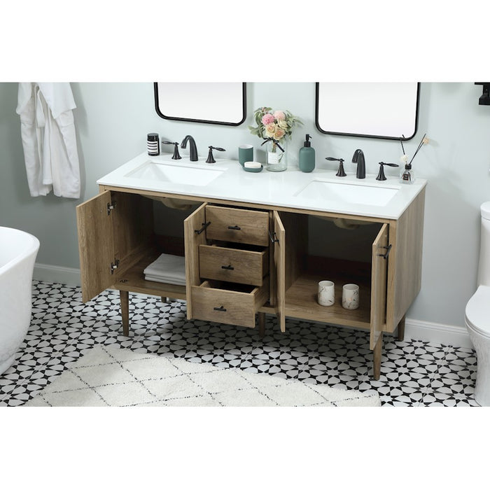 Elegant Kitchen/Bath Cyrus 60" Single Bathroom Vanity, Natural Oak