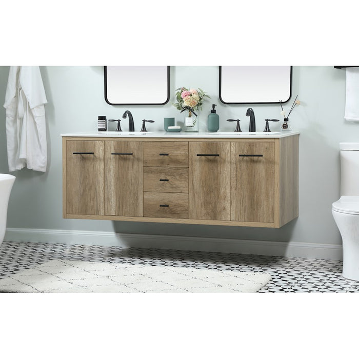 Elegant Kitchen/Bath Cyrus 60" Single Bathroom Vanity, Natural Oak