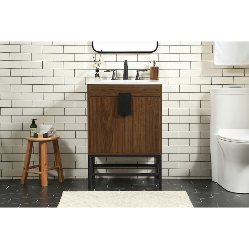 Elegant Kitchen/Bath Eugene 24" Single Bathroom Vanity, Walnut