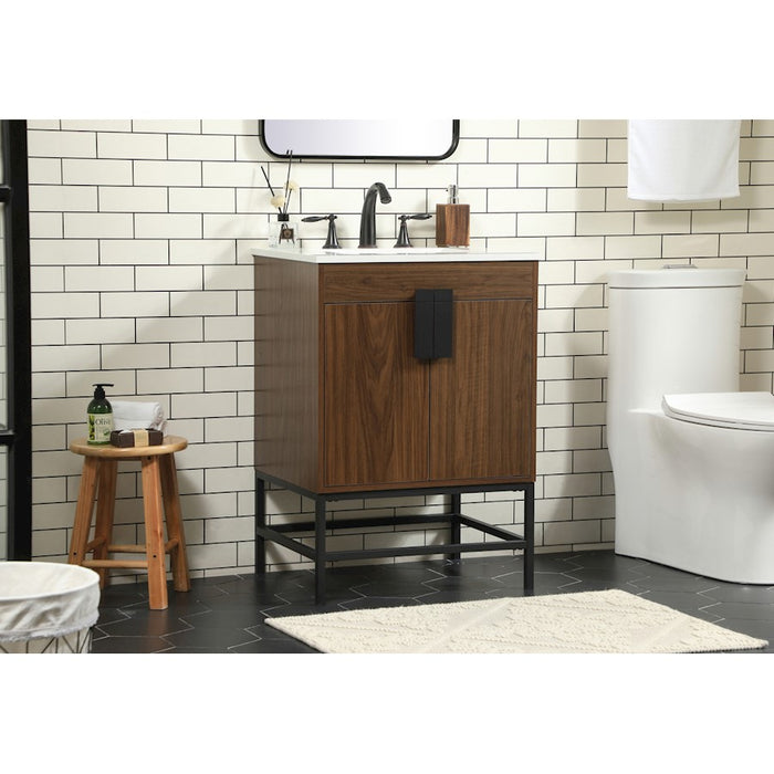Elegant Kitchen/Bath Eugene 24" Single Bathroom Vanity, Walnut