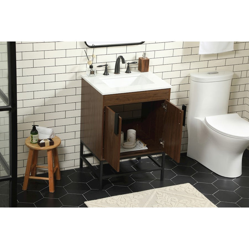 Elegant Kitchen/Bath Eugene 24" Single Bathroom Vanity, Walnut