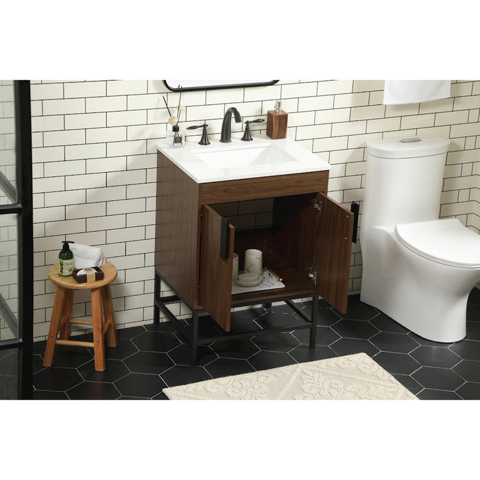 Elegant Kitchen/Bath Eugene 24" Single Bathroom Vanity, Walnut
