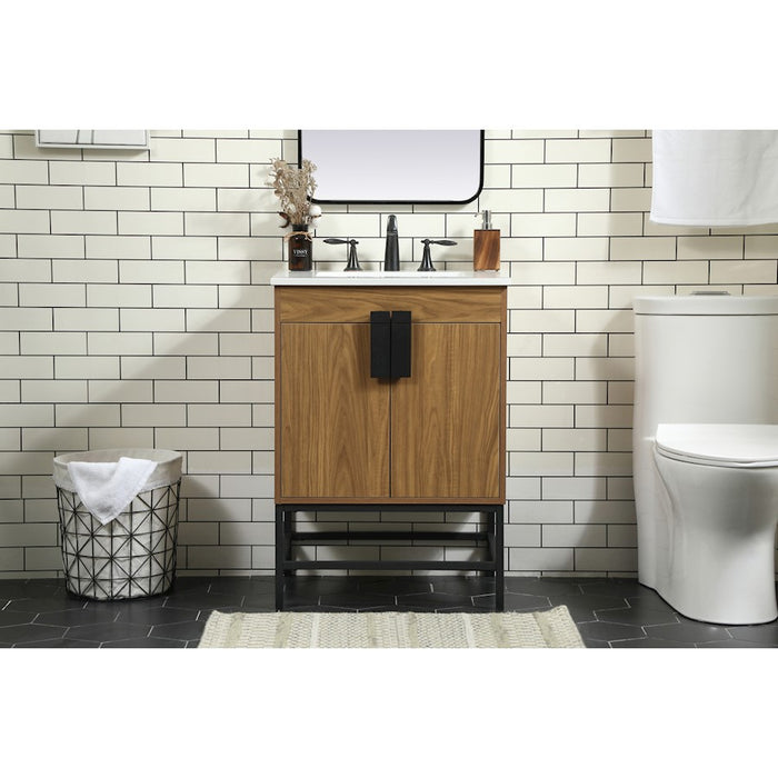 Elegant Kitchen/Bath Eugene 24" Single Bathroom Vanity, Walnut Brown
