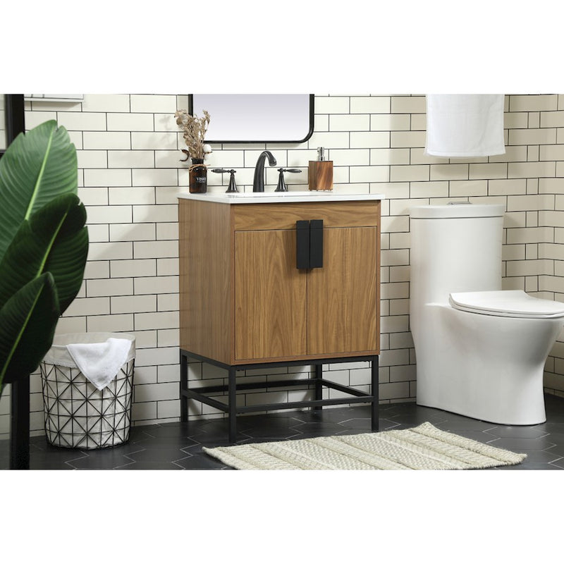 Elegant Kitchen/Bath Eugene 24" Single Bathroom Vanity, Walnut Brown