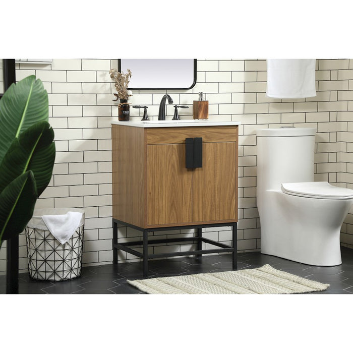 Elegant Kitchen/Bath Eugene 24" Single Bathroom Vanity, Walnut Brown