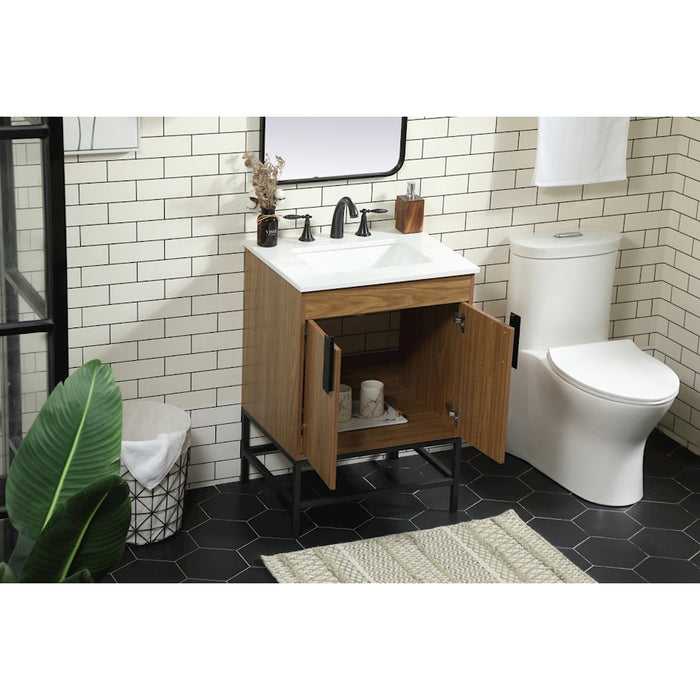 Elegant Kitchen/Bath Eugene 24" Single Bathroom Vanity, Walnut Brown