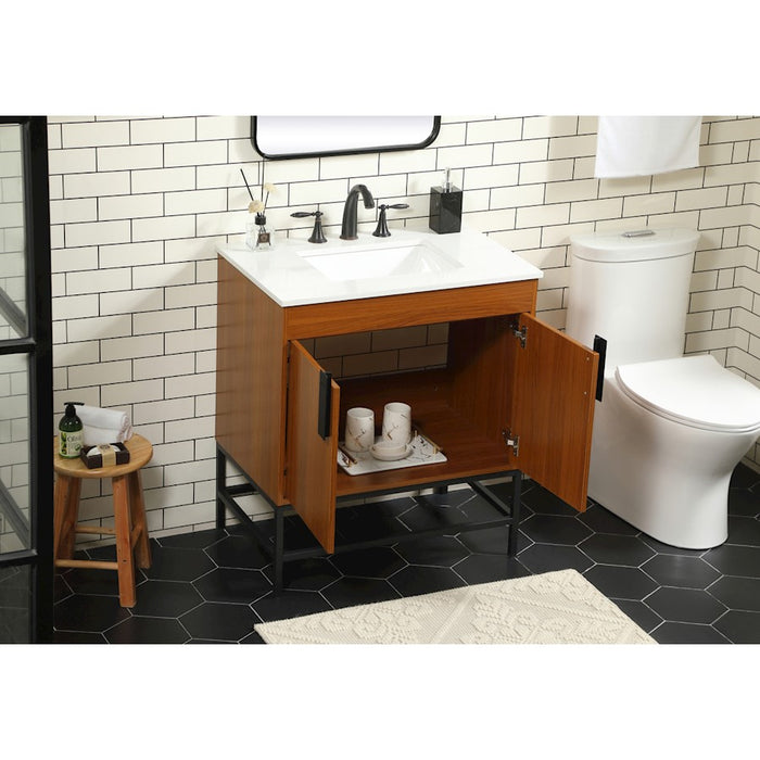 Elegant Kitchen/Bath Eugene 30" Single Bathroom Vanity, Teak
