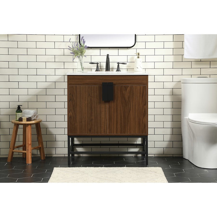 Elegant Kitchen/Bath Eugene 30" Single Bathroom Vanity, Walnut
