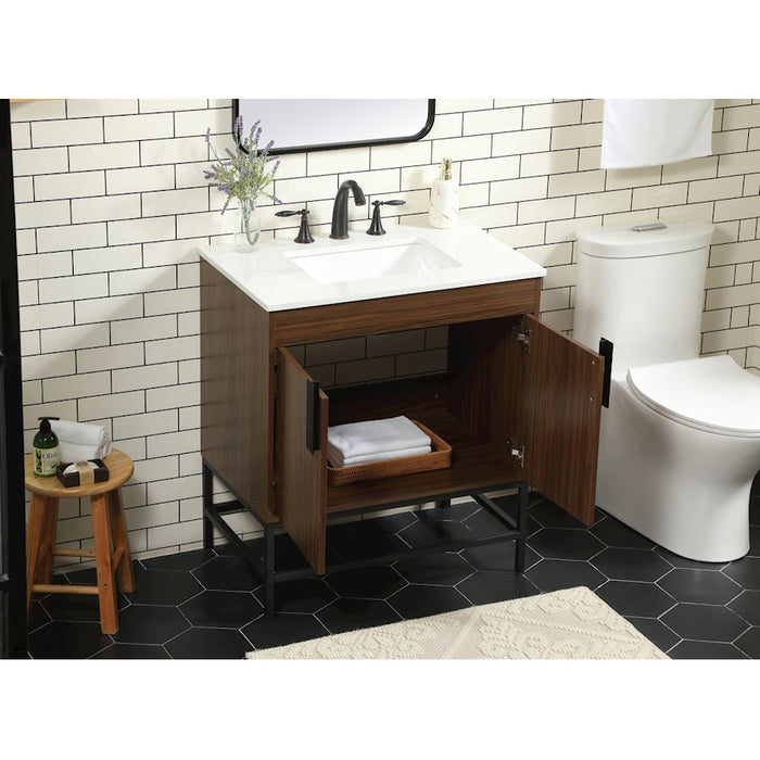 Elegant Kitchen/Bath Eugene 30" Single Bathroom Vanity, Walnut