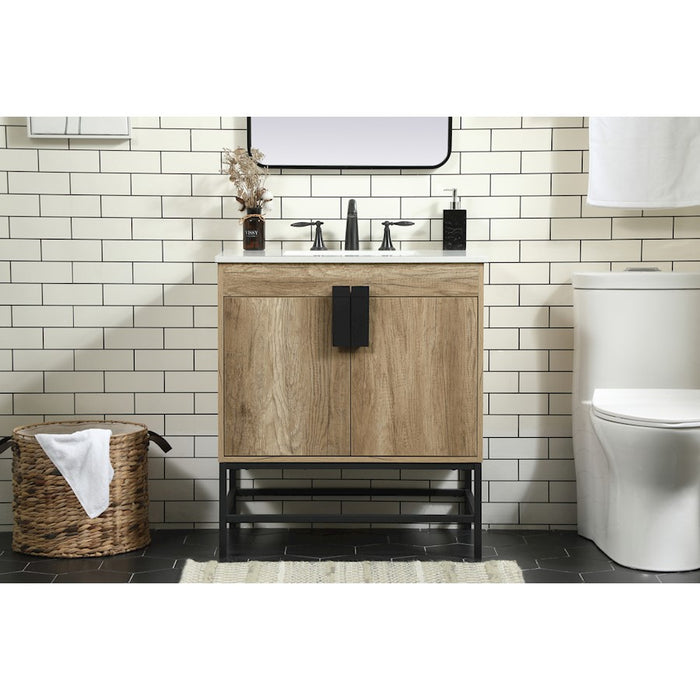 Elegant Kitchen/Bath Eugene 30" Single Bathroom Vanity, Natural Oak