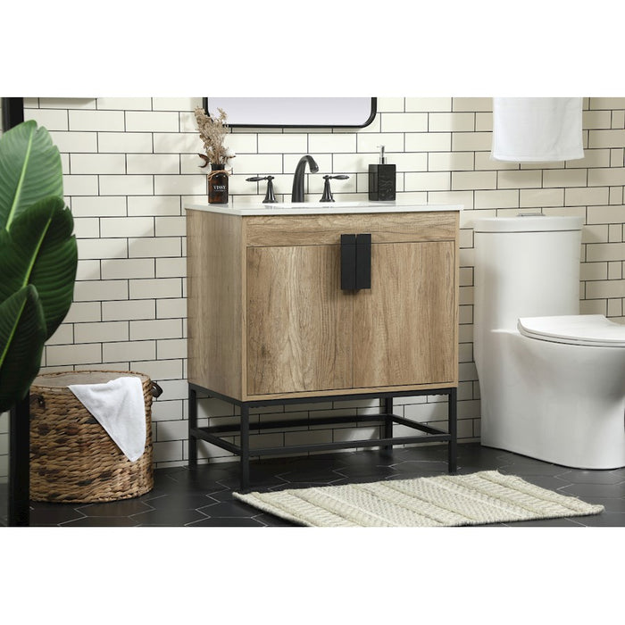 Elegant Kitchen/Bath Eugene 30" Single Bathroom Vanity, Natural Oak