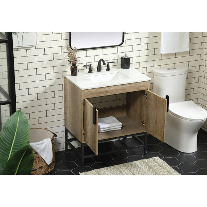 Elegant Kitchen/Bath Eugene 30" Single Bathroom Vanity, Natural Oak