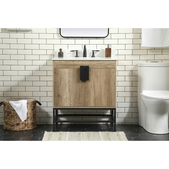 Elegant Eugene 30" Single Bathroom Vanity, Natural Oak/Backsplash
