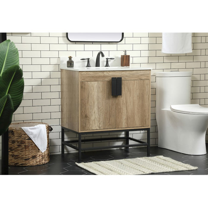 Elegant Eugene 30" Single Bathroom Vanity, Natural Oak/Backsplash