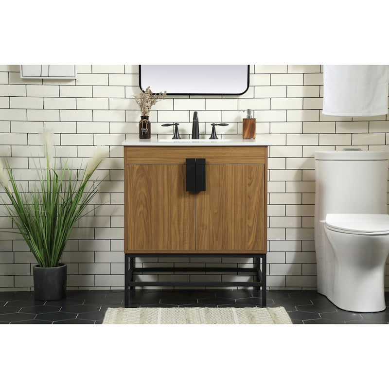 Elegant Kitchen/Bath Eugene 30" Single Bathroom Vanity, Walnut Brown