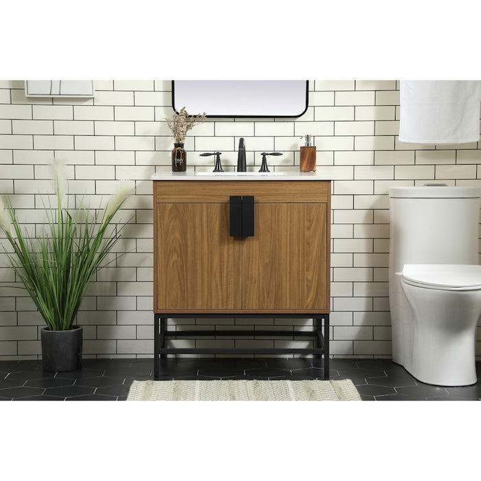 Elegant Kitchen/Bath Eugene 30" Single Bathroom Vanity, Walnut Brown