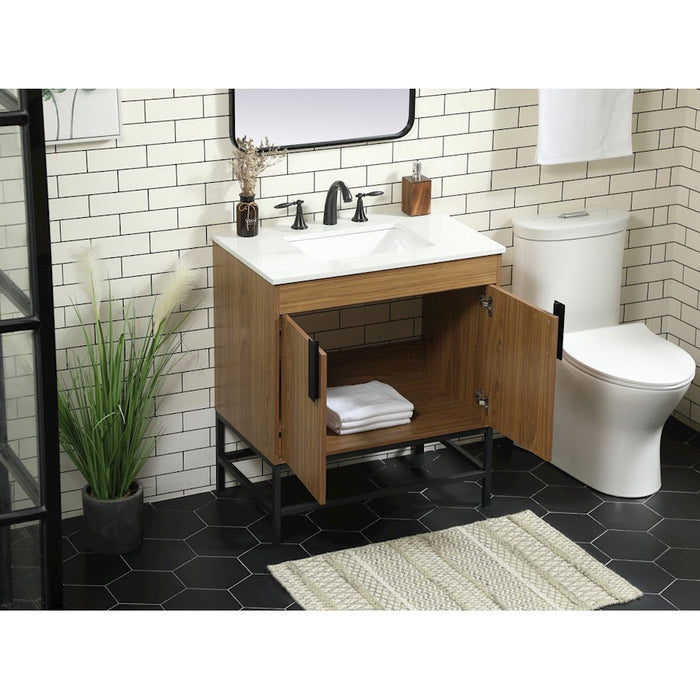 Elegant Kitchen/Bath Eugene 30" Single Bathroom Vanity, Walnut Brown