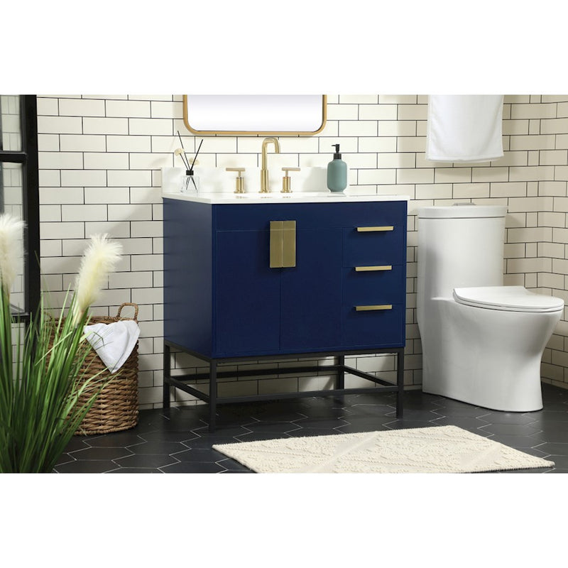 Elegant Eugene 32" Single Bathroom Vanity, Blue/Backsplash