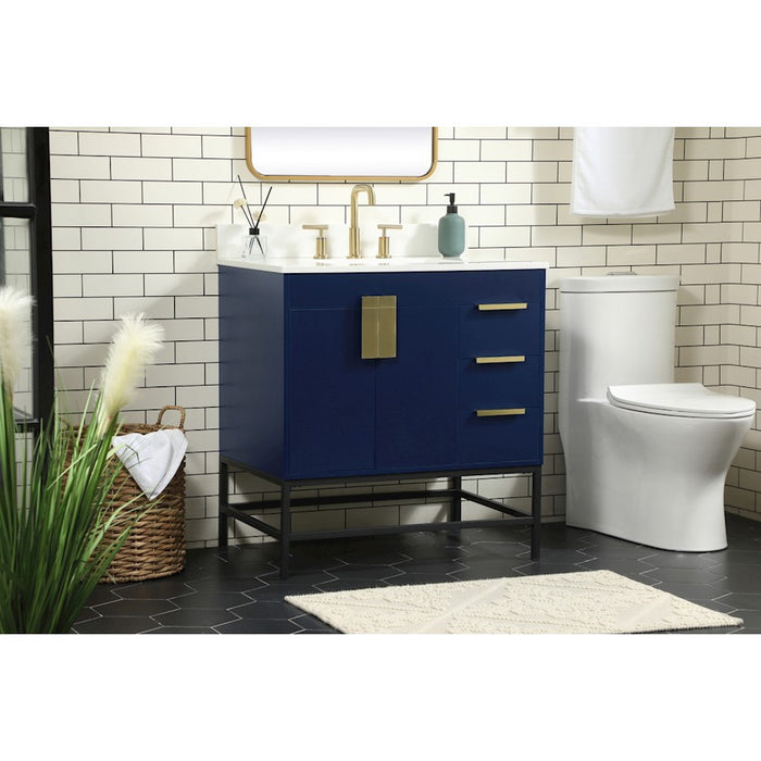 Elegant Eugene 32" Single Bathroom Vanity, Blue/Backsplash