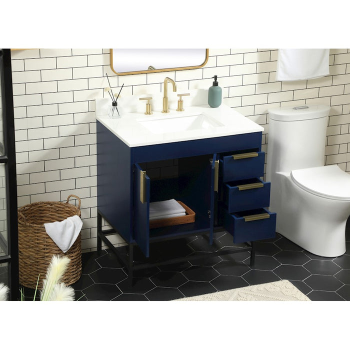 Elegant Eugene 32" Single Bathroom Vanity, Blue/Backsplash
