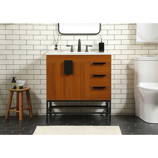 Elegant Kitchen/Bath Eugene 32" Single Bathroom Vanity, Teak