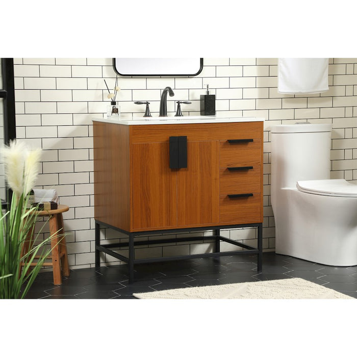Elegant Kitchen/Bath Eugene 32" Single Bathroom Vanity, Teak