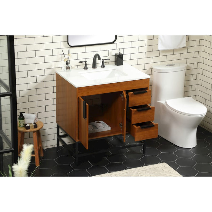 Elegant Kitchen/Bath Eugene 32" Single Bathroom Vanity, Teak