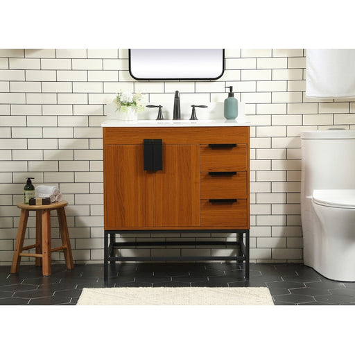 Elegant Eugene 32" Single Bathroom Vanity, Teak/Backsplash