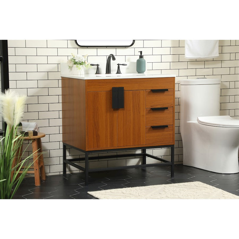 Elegant Eugene 32" Single Bathroom Vanity, Teak/Backsplash