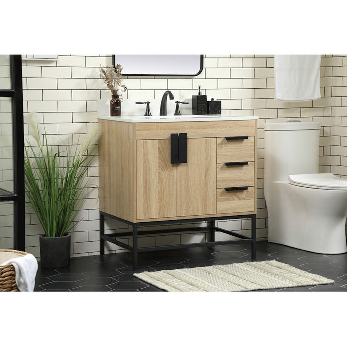 Elegant Eugene 32" Single Bathroom Vanity, Mango Wood/Backsplash