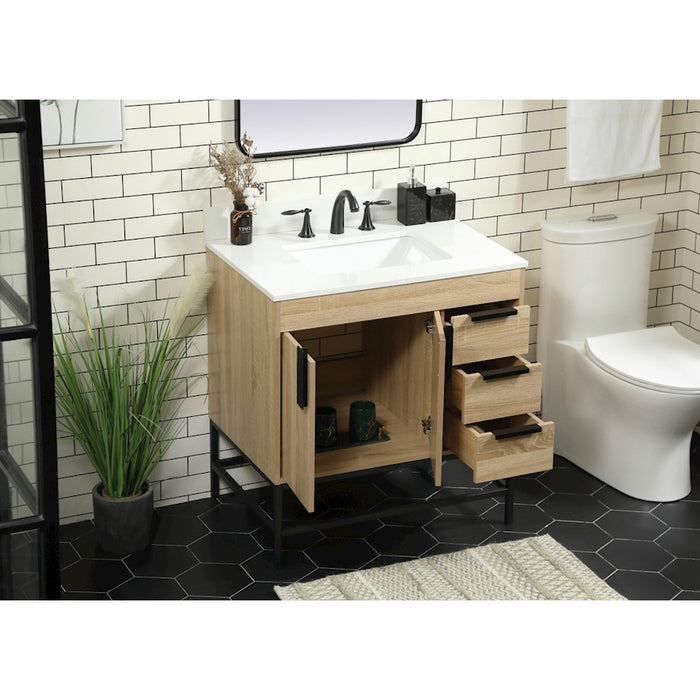 Elegant Eugene 32" Single Bathroom Vanity, Mango Wood/Backsplash