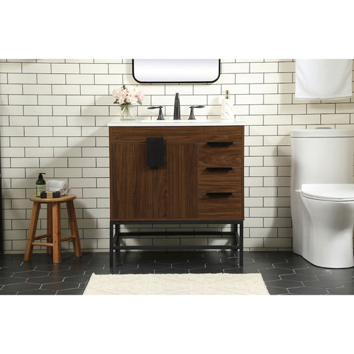 Elegant Kitchen/Bath Eugene 32" Single Bathroom Vanity, Walnut