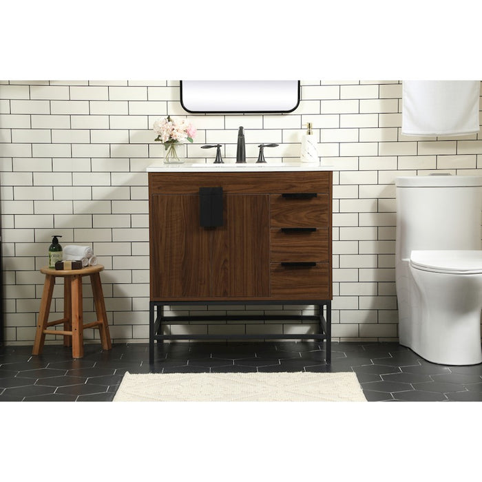 Elegant Kitchen/Bath Eugene 32" Single Bathroom Vanity, Walnut