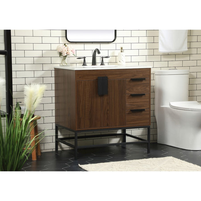 Elegant Kitchen/Bath Eugene 32" Single Bathroom Vanity, Walnut