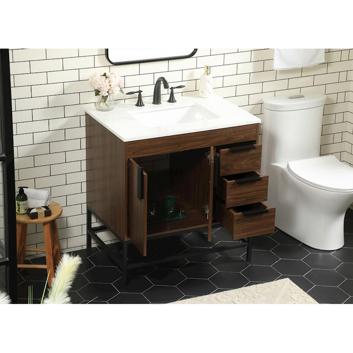 Elegant Kitchen/Bath Eugene 32" Single Bathroom Vanity, Walnut