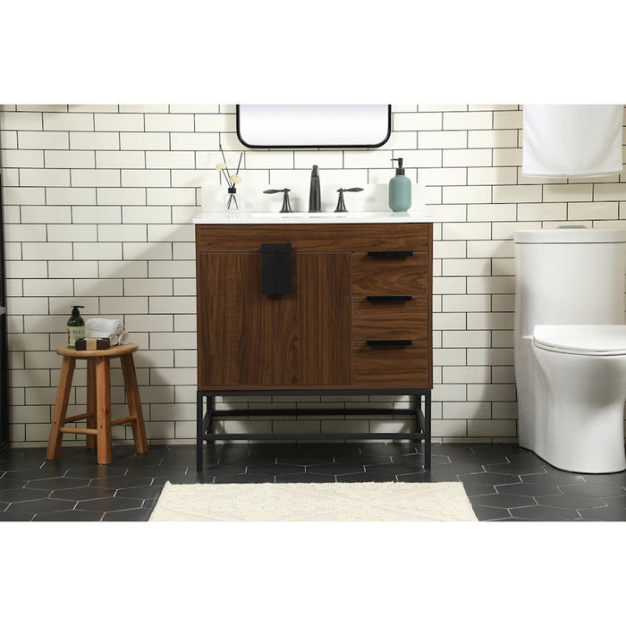 Elegant Eugene 32" Single Bathroom Vanity, Walnut/Backsplash
